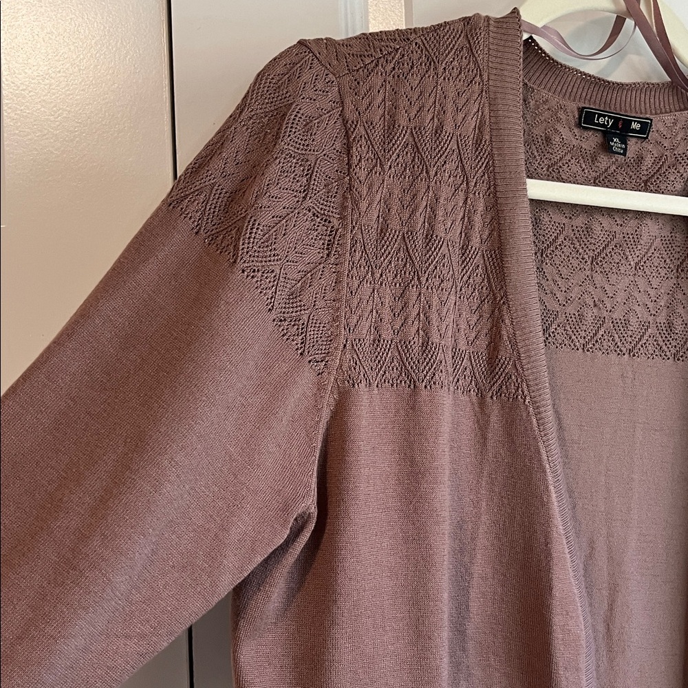 Lety & Me Leana Pointelle Detail Cardigan, Brown, XL - Picture 7 of 8